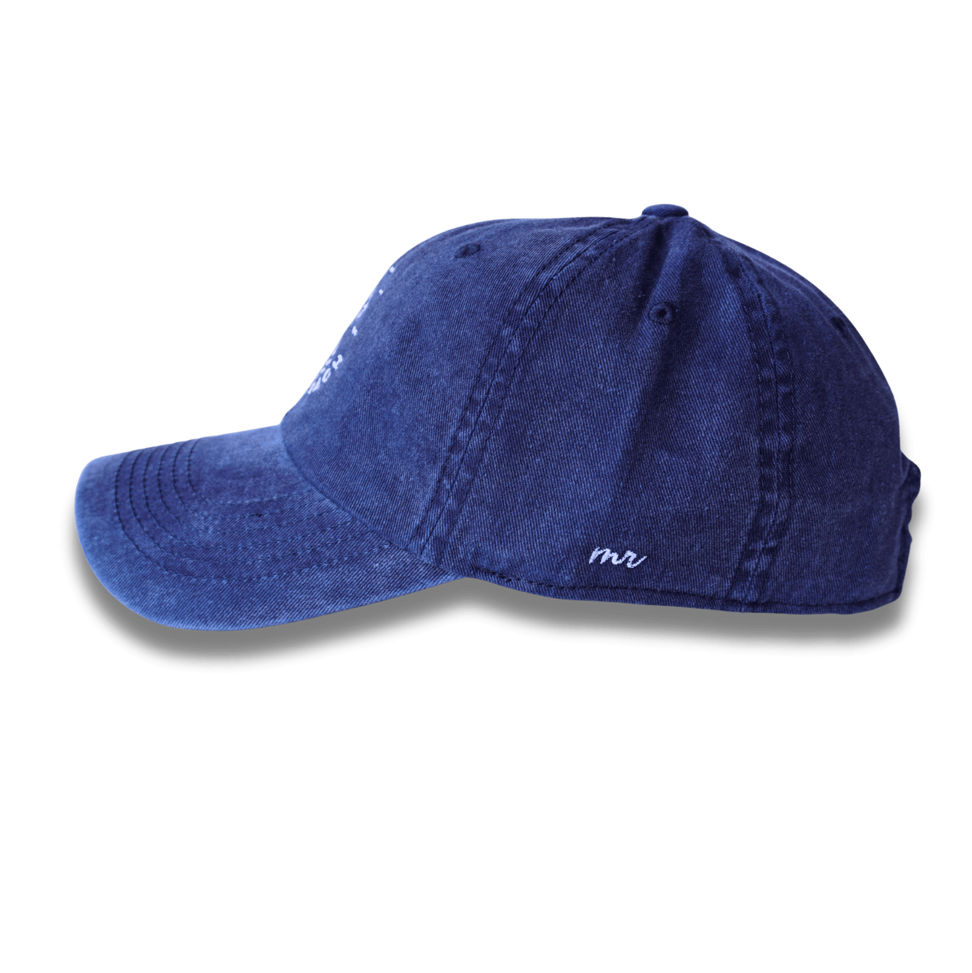 Gorra azul envejecida, acid wash, prelavada logo bordado.