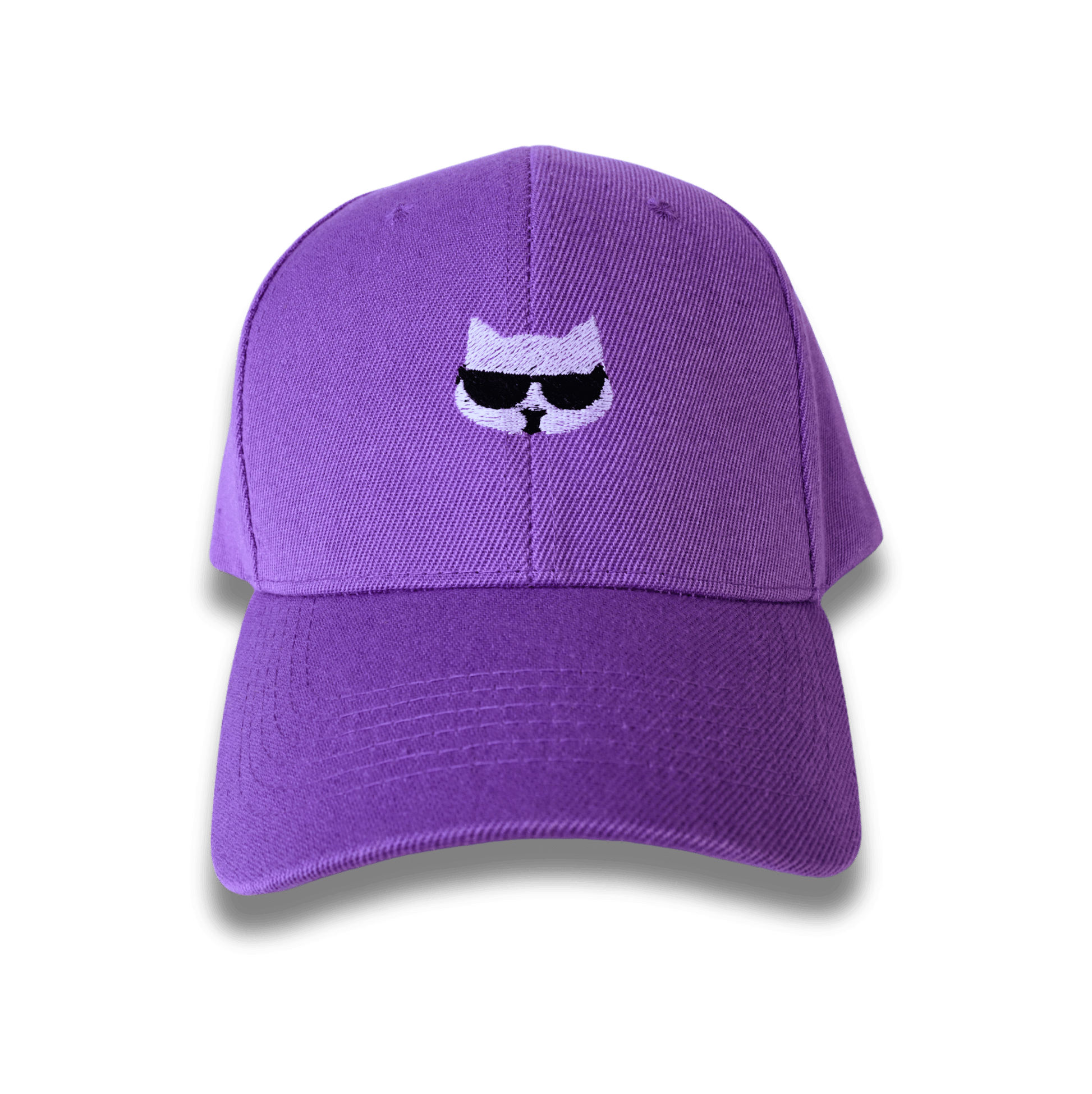 Gorra lila con un gato bordado en el frente cachucha