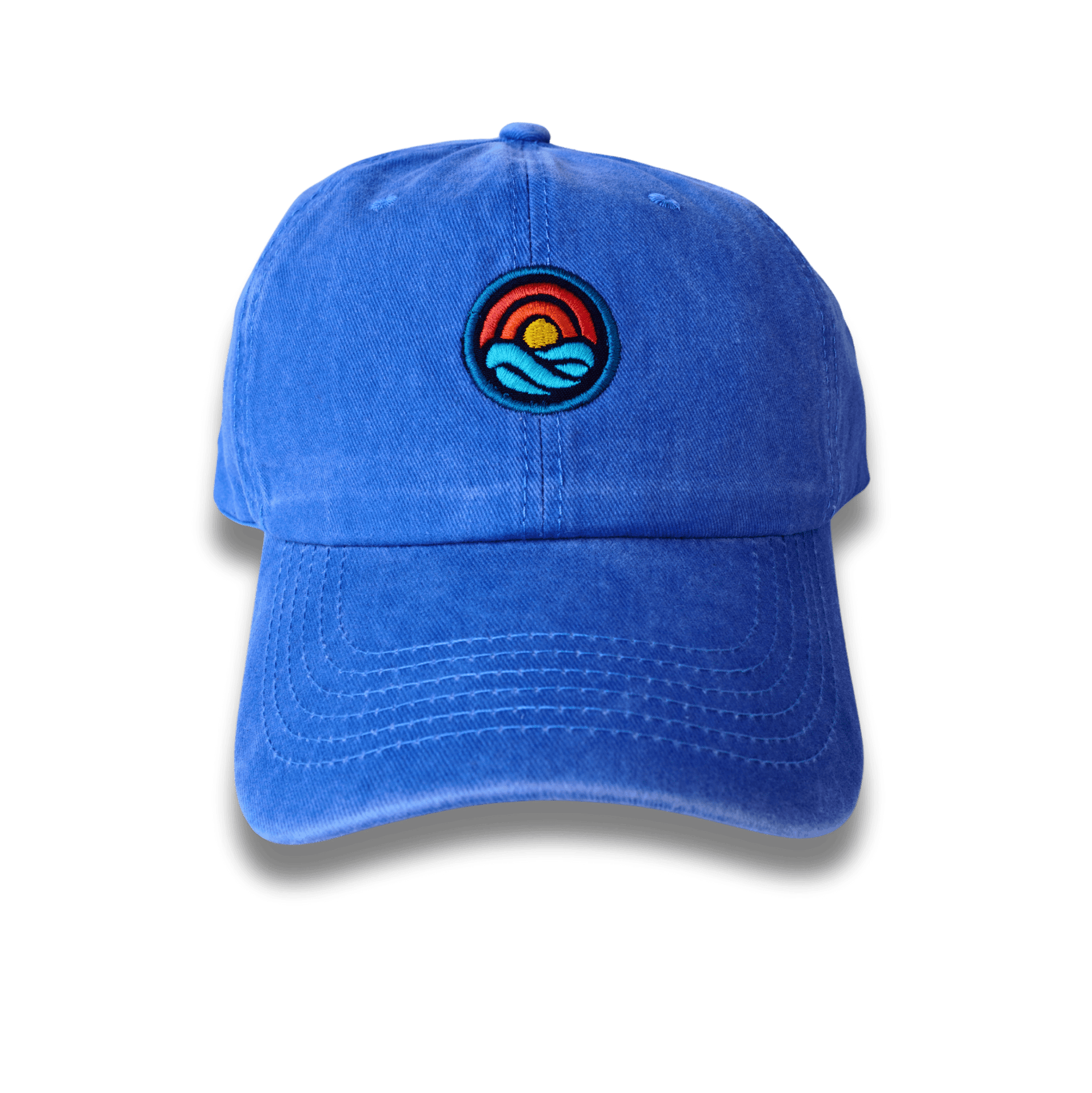 GORRA AZUL PRELAVADA ACID WASH BORDADA MAR.