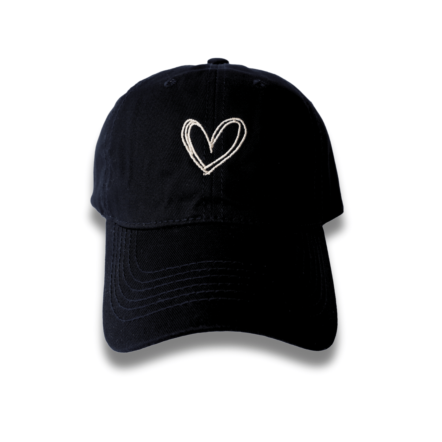 GORRA NEGRA DRIL BORDADA CON CORAZON EN LINEAS. COMPRAR CACHUCHAS COLOMBIA.